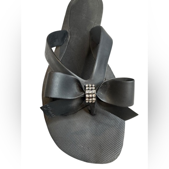 GUESS Black Jelly Bow Flip Flops Sandals with Rhinestone Detail Size 41 (US 10) - Picture 4 of 4